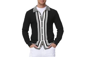 PJ PAUL JONES Cardigan da uomo vintage a righe con collo a risvolto, maglia fine con bottoni