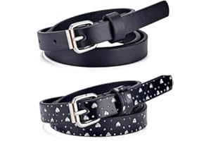 Anshili 2 Stücke PU Kindergürtel für Mädchen 1.5 cm Breit Umfang 57-72 cm (Schwarz)