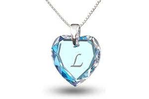 Kristallwerk Kinderkette 925 Silber mit Swarovski Elements Herzanhänger Farbe Blue AB und Gravur Buchstabe A - Z