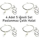 Valkyrie 5 İğneli Paslanmaz &Ccedil;elik Halatlı Dip Hırsız Olta Takımı 4&rsquo;l&uuml; Set &ndash; 6# Karbon &Ccedil;elik İğne