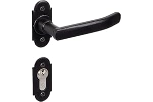 GedoTec Herraje puerta Juego de manillas Pomo puerta Tirador de puerta a Rosetón Modelo DORELLA 303 Antiguo Hierro forjado sin Resorte de retorno PZ Cilindro perfil negro antiguo galvanizado -Helsinki