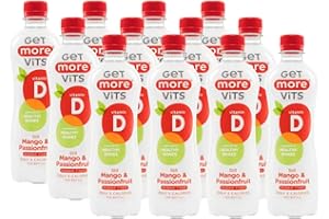 Get More Vits - Vitamin D Still Mango & Passionfruit Spring Water (12 x 500ml), Support Healthy Bones, Teeth & Muscles, Boost Immune System, Sugar Free, Low Calorie, Natural Flavours, Vegetarian