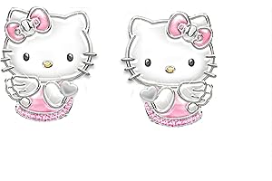 Kaguyo silver earrings for women, 925 Sterling Silver Hello Kitty Earrings, zirconia cute cat stud earrings For Women Girls kids, birthday Gift