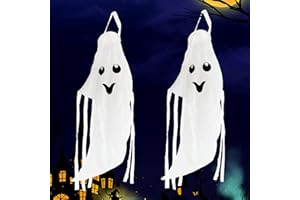 Manche à Air Fantôme Halloween, 2 Pièces Suspendu Drapeaux Suspendus Fantômes Manche à Vent Blanc Windsock Grimace, pour Décoration Extérieure de Jardin de Fête Halloween