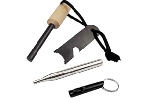 NA Fire Tool Set Outdoor Flint Fire Starter Magnesium Flint Stone with Fire Steel Blowpipe and Emergency whistle for Travelling Outdoor Camping Hiking