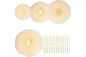 GUNWON 4pcs Hair Donut Hair Bun Shaper Set,4 Sizes Hair Donut Bun Ring With 20 Golden Bobby Pins,Chignon Bun Maker Hair Ring Style Accessories for Dancer Ballet Girls,Doughnut Bun Hair Accessories