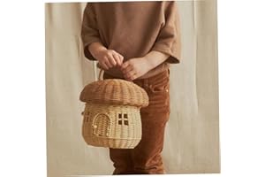 Hemore Canasta de Huevo, Cesta de Almacenamiento, Cesta de ratán en Forma de champiñón de 25x25 cm con Tapa, casa de Hongos de la casa de muñecas, contenedor de Almacenamiento de Escritorio,