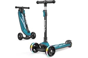 besrey Patinete para niños – Big Wheels Plegable con Luces LED Intermitentes para niños y niñas, 4 Niveles de Altura Ajustable, Tabla Ancha para niños de 2 a 8 años