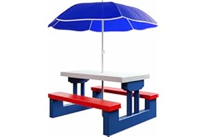 Spielwerk® Salon de Jardin pour Enfants Ensemble de Jardin Table bancs Parasol Jeux Enfants intérieur extérieur transportable