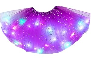 LOMELOMME Tüllrock Kinder LED Regenbogen Mädchen Karneval Kostüm Prinzessin Tütü Kleid Ballett Rock Bunt Glitzer Tanzrock mit Sternen und Pailletten Partykleid Minirock Tanzkleid für 2-10 Jahre alte Kinder