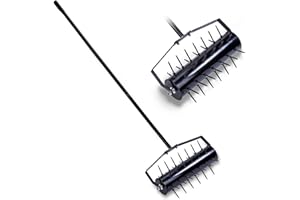 Chiidou Handle Heavy Duty Steel Rolling Lawn Aerator Scarifier Manual Grass Spikes Roller with Detachable Rotary Push Pull Tine Garden Lawn Yard Tool