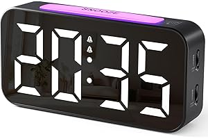 HOMVILLA Alarm Clock with 9 Color LED RGB Night Light, Mains Powered Alarm Clocks Bedside, Digital Clock with Adjustable Brightness and Volume, Dual Alarm, Snooze, USB Charging Port