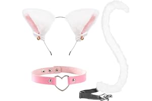 SKHAOVS 3-częściowy kostium lisa w zestawie czarne uszy lisa opaska na głowę choker z dzwoneczkami, sztuczny ogon lisa, kostium zwierzęcy, kostium do przebrania, lisa, cosplay, akcesoria na Halloween,