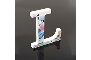 GSPIRIT Pittura floreale Lettere decorative di legno, 26 Marquee Alfabeto Lettere DIY Parole Segno per i bambini Nome del bambino Ragazze Camera da letto Matrimonio Festa di compleanno Home Decor (L)