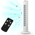 CURECURE 32 Inch Oscillating Tower Fan with Remote Control, 0.5-7.5H Timer, 2 Modes, 3 Fan Speeds, 70° Oscillating Bladeless Floor Fan for Bedroom Home Office, White