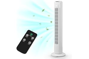 CURECURE 32 Inch Oscillating Tower Fan with Remote Control, 0.5-7.5H Timer, 2 Modes, 3 Fan Speeds, 70° Oscillating Bladeless Floor Fan for Bedroom Home Office, White