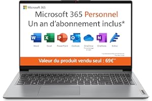 Lenovo IdeaPad 1 15IGL7 -Ordinateur Portable 15.6’’ FHD (Intel Celeron N4120,RAM 4Go,128Go eMMC,Windows 11 Home en Mode S) Clavier AZERTY FR,Premium Care 3 Mois,Microsoft 365 offert pendant 1 an -Gris