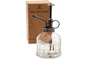 OFFIDIX Botella de spray de riego de vidrio transparente, niebla vegetal con bomba superior de plástico de bronce Regadera de flores para regar plantas pequeñas dentro del hogar u oficina