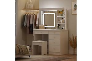 DEZAGCE Schminktisch, Kosmetiktisch, Frisertisch mit Super Groß Spiegel, Schminktisch mit Hocker und 5 Schubladen, Schminktische, MDF,100 x 50 x 135 cm