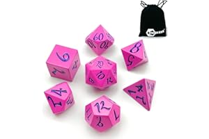 BESCON DICE Bescon Fresh New Solid Metal Dice Set Deep Pink with Black Numbers, Metal Miniature Polyhedral Dice Set of 7 for Role Playing Games