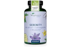 Vegavero Integratore BUON UMORE con Rhodiola, Ashwagandha, Iperico, Triptofano, Zafferano + Vitamine B | contro Stanchezza Fisica e Mentale, Stress e Ansia | Vegan e Senza Additivi | 90 capsule
