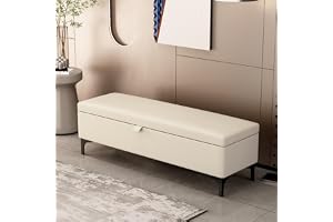 YITAYMLI Storage Bench for Bedroom, Scratch-Resistant Leather End of Bed Bench with Storage Chest, Upholstered Window Bench with Metal Legs for Entryway(Ivory White,120cm/47.2in)