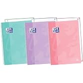 Oxford , A4 Notebooks, Pack of 3 A4 Microperforated Notebooks Europeanbook 1, Extra Cover, Spiral, A4+, 5 x 5 Squares, Pastel