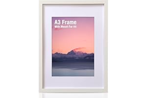 Zemiu Premium A3 Picture Frame with Mount for A4, Solid Wood Photo Frame 29.7x42 cm≈12x16inches with Acrylic Glass/Hanging Hooks, for Wall/Desk Pictures Print -White