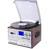 Ultratekno Hepsi Bir Arada elektrikli Vintage Plak &Ccedil;alar CD &Ccedil;alar Kaset USB Bluetooth Tf Aux Kumandalı Pikap, Gri