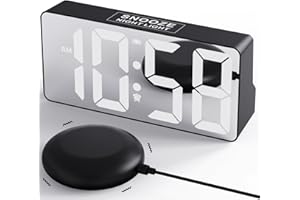 MINORZ Wecker Laut mit Vibrations für Tiefschläfer, Spiegel Wecker mit Licht, Dual-Alarm, Snooze, Dimmer, USB-Ladegerät, 12/24H & DST, Batterie Backup, Bettschüttler Wecker für Gehörlose Hörgeschädigte
