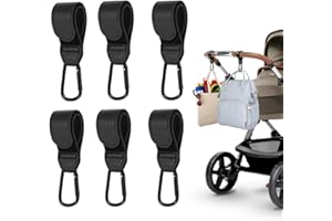 ZORUAM Buggy Clips, 4 Pcs Pram Clips, Black Pram Hooks for Bags, Velcro Pram Clips for Buggy Adjustable, Buggy Clip for Pram Durable for Stroller Diaper Bag, Shopping Cart, Pushchair, Backpack (6PCS)