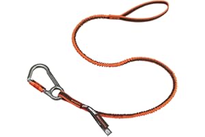 Shock Absorbing Tool Lanyard with Locking Carabiner and Loop End, Tool Weight Capacity 15lbs, Ergodyne Squids 3108, Orange (3108F(x)), Standard