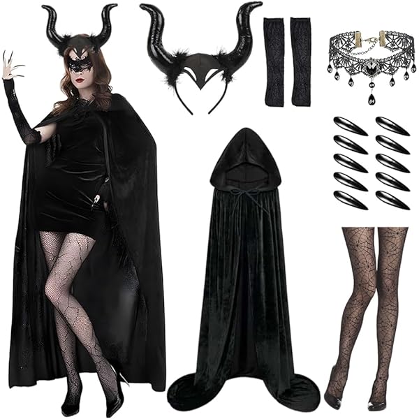 Deguisement Halloween Femme, Noir Cape Halloween Pour Adulte