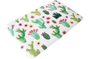 BM ITALIA SRL BM 4167 Tappeto Antiscivolo Assorbente in Microfibra Flanella 45x75 cm Verde Tappetino Lavabile Morbido Assorbente da Terra per Vasca, Doccia e Bagno Decorato Motivo Cactus