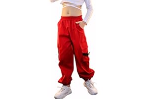 Rolanko Pantaloni Hip Hop per Ragazze, Pantaloni Cargo Elasticizzati per Bambini Jogger per Streetwear e Danza