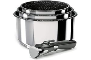 Backen 391504, Set de Casseroles 16,18,20cm, Inox, 4 Pièces, Induction,1 poignée amovible, Compatible lave-vaisselle, Revêtement antiadhésif, Garantie 5 ans.