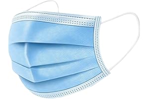 Komonee Disposable Blue Face Masks 3 Ply Triple Layer Dustproof Mouth Cover Breathable Elastic Ear Loops Men Women