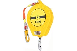 VFDZ Dispositivo Anticaduta Retrattile, Cavi di Sicurezza Anticaduta Retrattili con Funzione di Bloccaggio Automatico, Attrezzature Protezione Sicurezza Personale per Tetto e Lavoro Aereo (15m, Giallo)