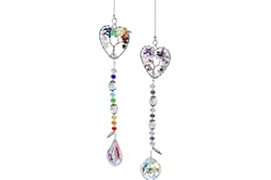 ORNALRIST Set of 2 Crystal Rainbow Chakra Suncatcher for Window Indoor, Handmade Sun Catchers Hanging Ornaments Crystal Ball Prism, Heart-Shaped Tree of Life Pendant Decorations for Garden