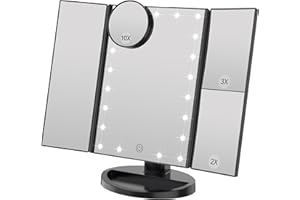 WEILY Miroir Maquillage avec 21 lumières LED, Double Alimentation Miroirs grossissants éclairés par LED 2X/ 3X (Noir)