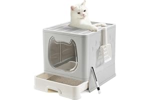 Pawsayes Maison de Toilette pour Chat, Bac à Litière Fermé Compartiment Inférieur Amovible pour Un Nettoyage Facile