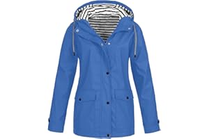 AZISEN Manteau Imperméable Femme, Veste Coupe-Vent avec Poches et Doublure Zippée Manteau Coupe-Vent de Couleur Unie Imperméables pour Femmes Veste de Pluie pour Femme Vestes de Extérieur Blazer