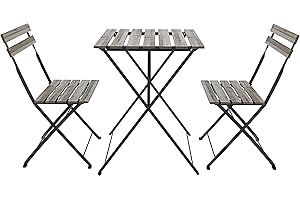 BRICOZONE Set Bistrot Tavolino Pieghevole e 2 Sedie Salvaspazio In Legno Acacia E Metallo Salotto Per Patio Giardino Salottino Veranda Esterno Balcone Piscina Terrazzo Arredo Design Industrial Marrone