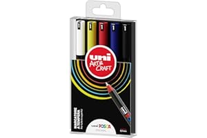 POSCA - Uniposca - Juego completo con 5 rotuladores de punta extrafina, 0,7 mm, rotuladores acrílicos Uni ideales como colores para niños y artistas, papelería, colores de tela y otras