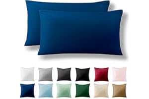‎ALREYA Alreya 2er-Set Renforcé Kissenbezug 40 x 80 cm - 100% Baumwolle mit YKK Reißverschluss, Superweicher Kopfkissenbezug 40x80, Kissenhülle, Blau, nur Kissenbezug
