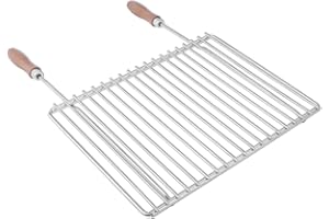 DEOS-GRILL Edelstahl Grillrost mit verstellbarer Breite 40-55X30cm aus Europäischem Edelstahl mit Holzgriffen, Verstellbarer Grillrost, Grillrost Rostfrei