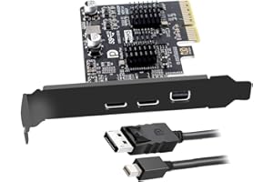 CY PCI-E Express 4x & Mini Displayport 1.4 Input to Dual 10Gbps USB 3.1 Type-C USB-C & 4K 60hz Output Desktop Graphics Expansion Card Adapter ASM3142
