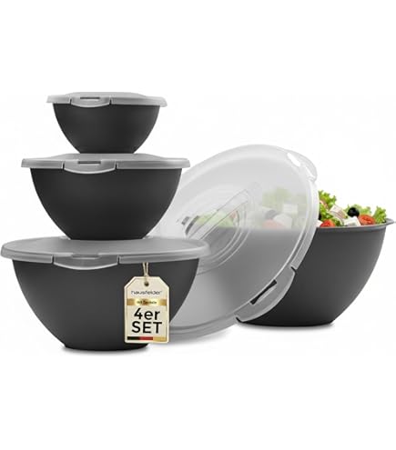 Hausfelder Salatschüssel Groß 3er Set - Schüsseln für Chips, Snacks & Salat - Servierschüssel Kunststoff BPA-frei - Schwarz Anthrazit 3,3L