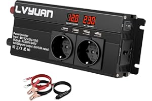 LVYUAN Wechselrichter 12V 230V 2000W Spannungswandler mit 3 Steckdose und 4 USB LED Spannungsanzeige