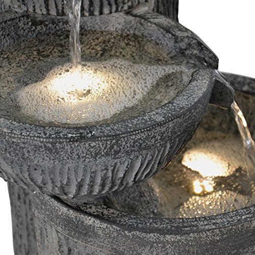 Gartenbrunnen 3 Schalen Wasserfall Wasserspiel beleuchtet - 2